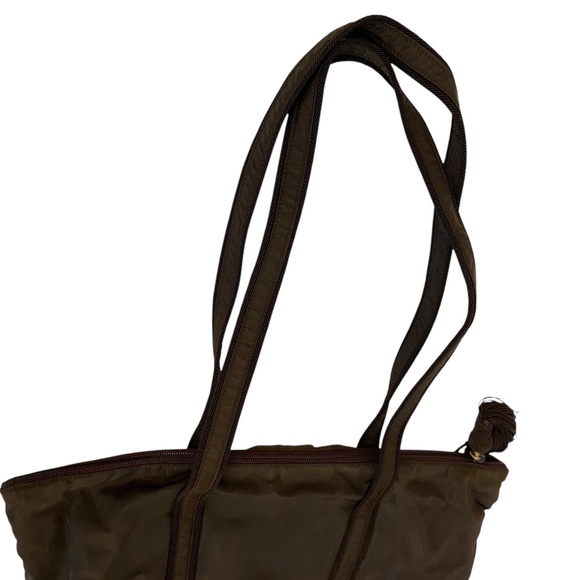 Prada Tessuto Nylon Zip Tote Bag – Chocolate Brown, Embroidered Logo + Tassel - Picture 11 of 15